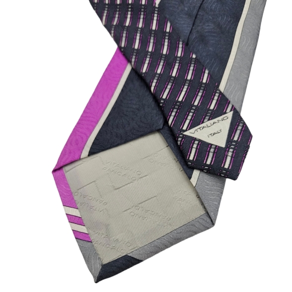 VITALIANO PANCALDI XL Gray/Pink Geometric Art Silk LUXURY Tie ITALY - Picture 4 of 5